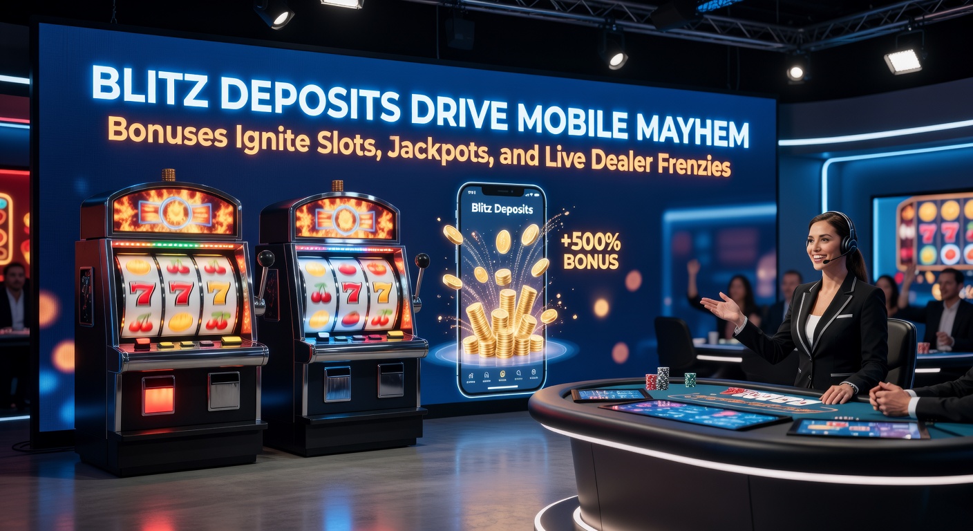 Live-Dealer-Tisch mit mobilen Spielern, die via Blitz-Einzahlung wetten, umgeben von Slot-Symbolen und Jackpot-Zählern