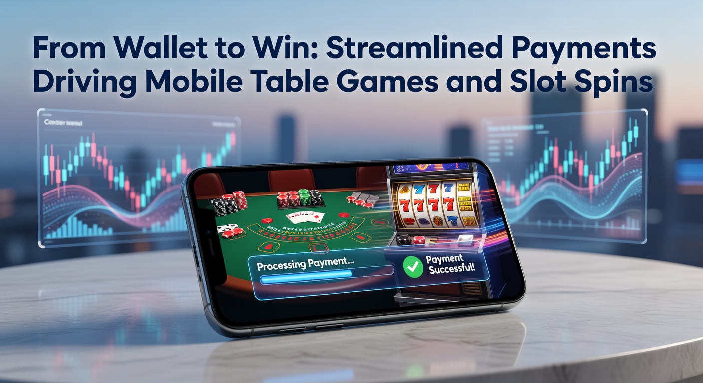 Smartphone mit Casino-App und digitaler Wallet, das einen schnellen Slot-Dreh zeigt, während Zahlungsdetails im Hintergrund verblassen