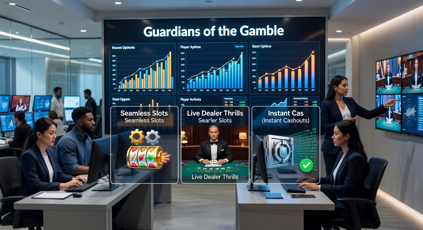Ein Support-Agent löst ein Auszahlungsproblem für einen Spieler während eines Live-Casino-Events, mit Bildschirmen voller Chat-Fenster und Tools
