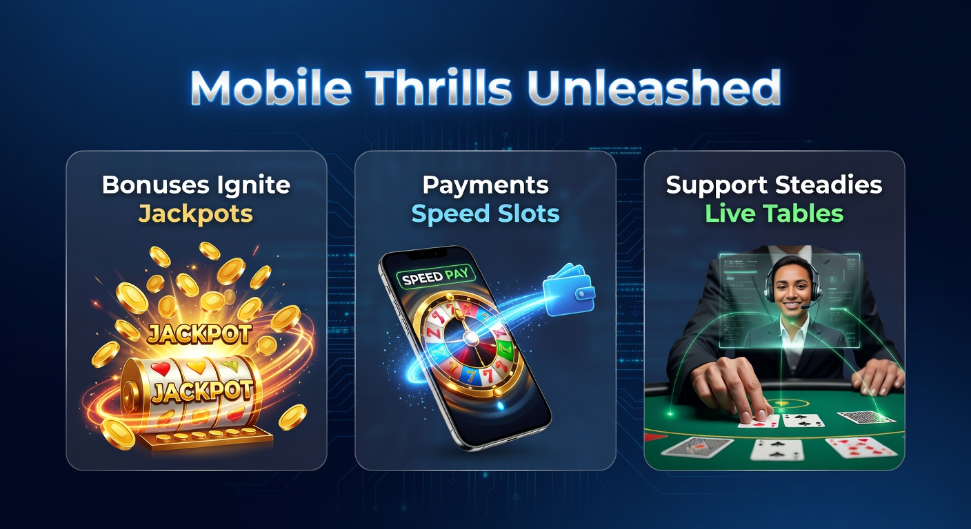 Smartphone mit leuchtenden Jackpot-Symbolen und Bonus-Angeboten im Vordergrund, umgeben von dynamischen Slot-Mustern und Live-Dealer-Elementen