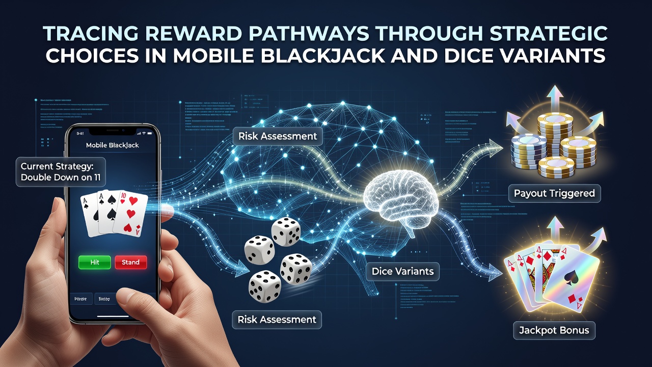 Mobile Blackjack und Dice-Varianten mit strategischen Entscheidungswegen dargestellt